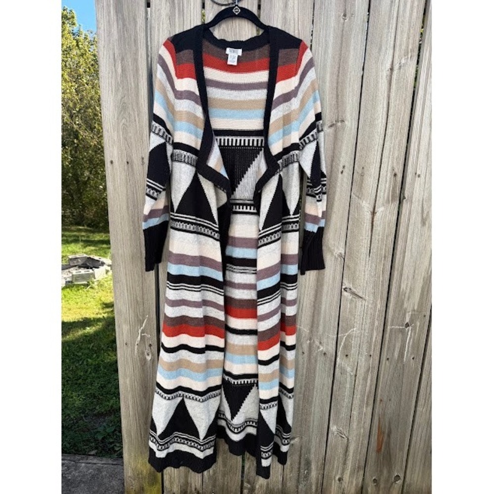 Boho Southwestern Monroe and Main Duster Cardigan Large Multi Color Geometric